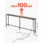 VEVOR Narrow Console Sofa Table, 180 cm Behind Couch Table with Power Outlets, 1-Tier Long Entryway Table, Narrow Sofa Table with Metal Frame and Charge Station, for Entryway, Hallway, Living Room