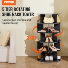 VEVOR 5-Tier Rotating Shoe Rack Tower 360° Spinning Shoe Display Carousel Black