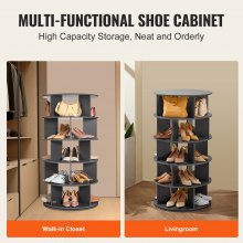 VEVOR 5-Tier Rotating Shoe Rack Tower 360° Spinning Shoe Display Carousel Black