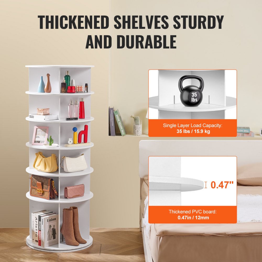 VEVOR 6-Tier Rotating Shoe Rack Tower 360° Spinning Shoe Display Carrossel Branco