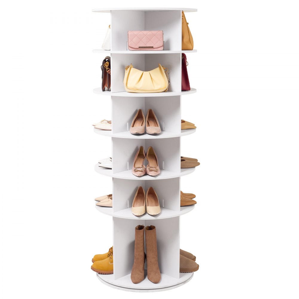 VEVOR 6-Tier Rotating Shoe Rack Tower 360° Spinning Shoe Display Carrossel Branco