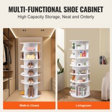 VEVOR 6 Tiers Rotating Shoe Rack Tower, 360°Spinning Shoe Display, Revolving Shoe Rack Storage Round Carousel, Lazy Susan Shoe Rack Organizer, Ideal for Bedroom, Living Room, Entryway, White