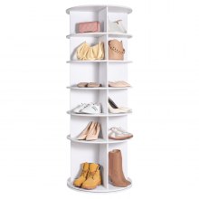 VEVOR 6 Tiers Rotating Shoe Rack Tower, 360°Spinning Shoe Display, Revolving Shoe Rack Storage Round Carousel, Lazy Susan Shoe Rack Organizer, Ideal for Bedroom, Living Room, Entryway, White