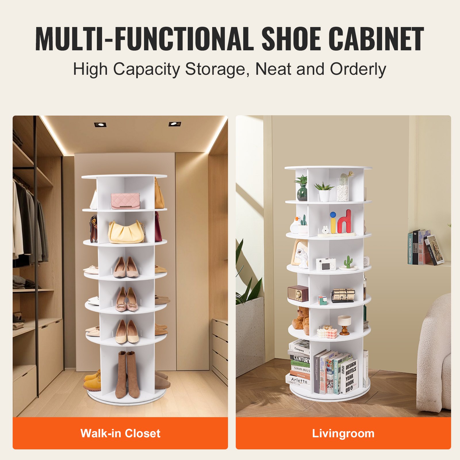 VEVOR 6-Tier Rotating Shoe Rack Tower 360° Spinning Shoe Display Carrossel Branco