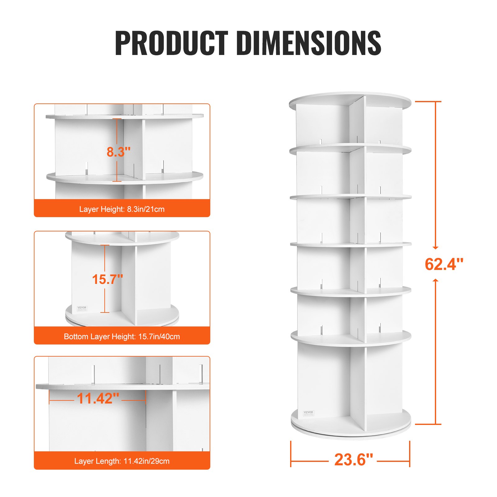 VEVOR 6-Tier Rotating Shoe Rack Tower 360° Spinning Shoe Display Carrossel Branco