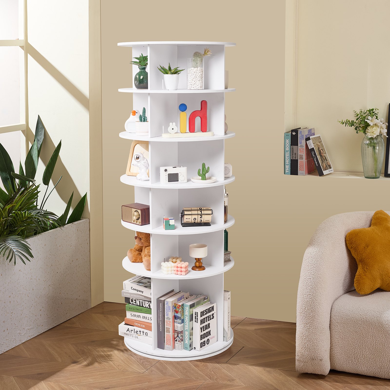 VEVOR 6-Tier Rotating Shoe Rack Tower 360° Spinning Shoe Display Carrossel Branco