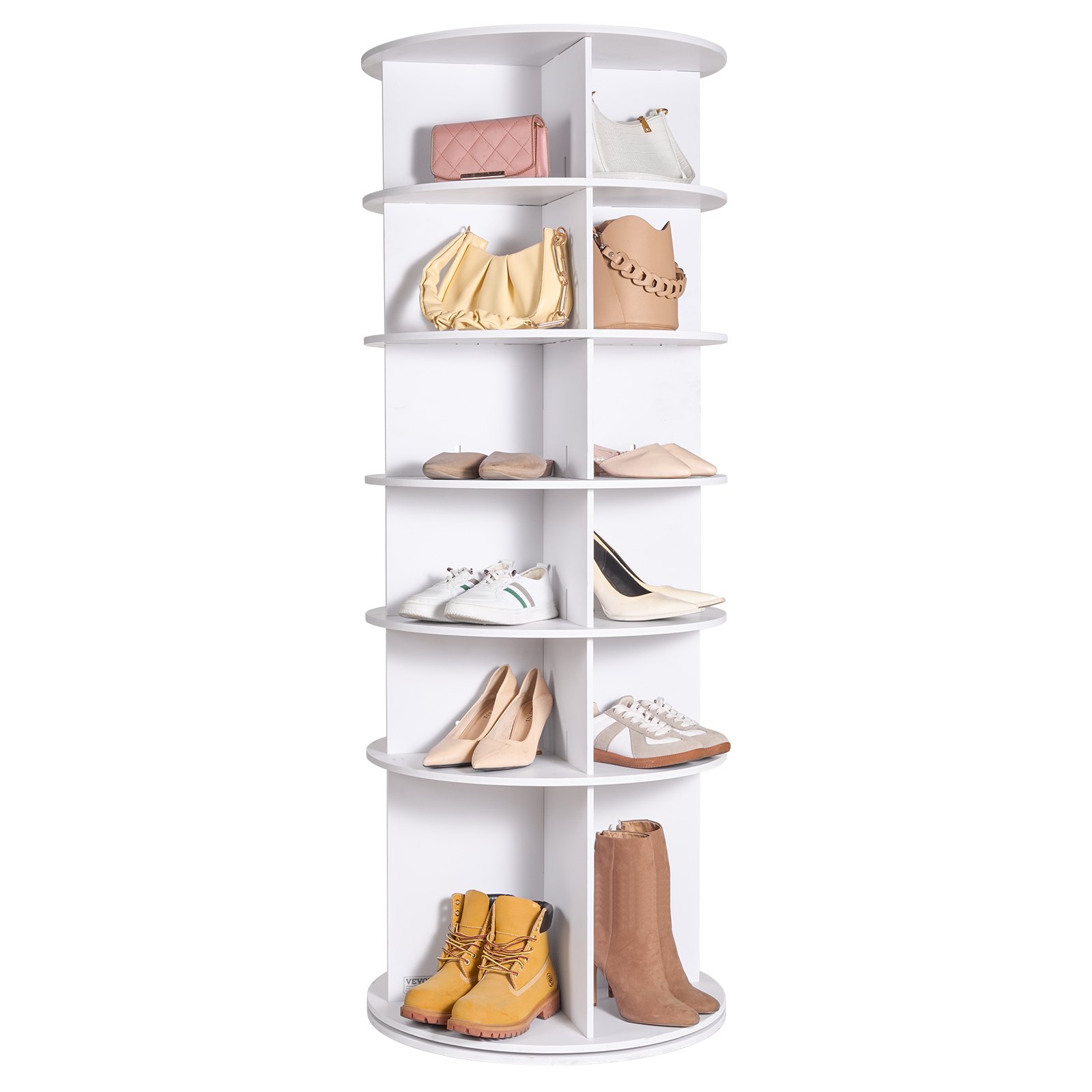VEVOR 6-Tier Rotating Shoe Rack Tower 360° Spinning Shoe Display Carrossel Branco