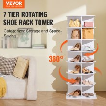 VEVOR 7 Tiers Rotating Shoe Rack Tower, 360°Spinning Shoe Display With Base, Revolving Shoe Rack Storage Round Carousel, Lazy Susan Shoe Rack Organizer with Base for Bedroom, Living Room, Entryway, White