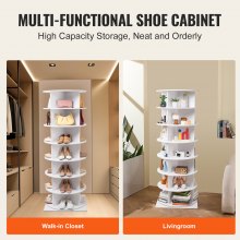 VEVOR 7 Tiers Rotating Shoe Rack Tower, 360°Spinning Shoe Display With Base, Revolving Shoe Rack Storage Round Carousel, Lazy Susan Shoe Rack Organizer with Base for Bedroom, Living Room, Entryway, White