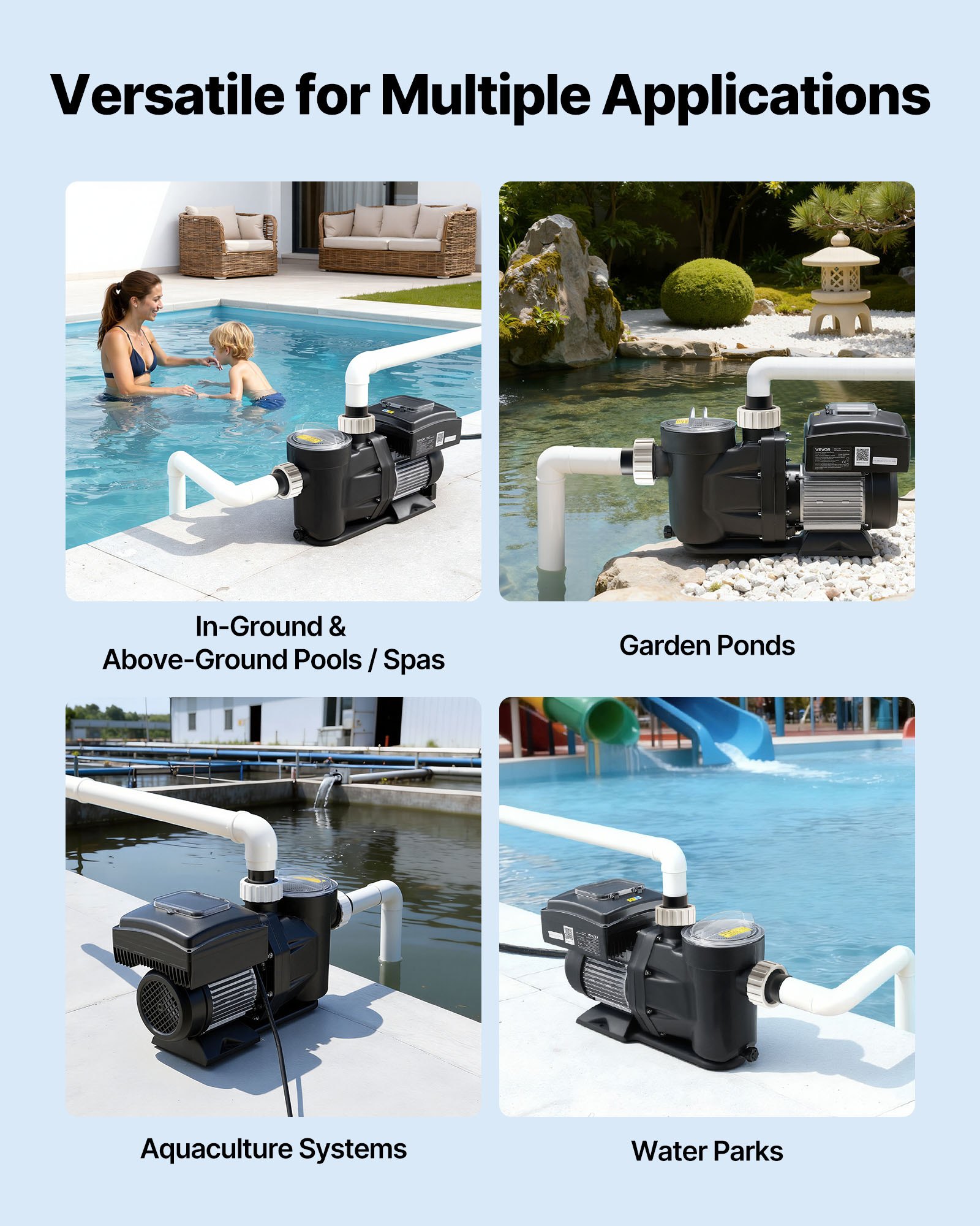 VEVOR Variable Speed Pool Pump, 1.5 HP, AC 220-240V, 115 GPM, In/Above Swimming Pool Pump with Filter Basket, Powerful Self Priming, Programmable Timer, for Inground and Above Ground Swimming Pool