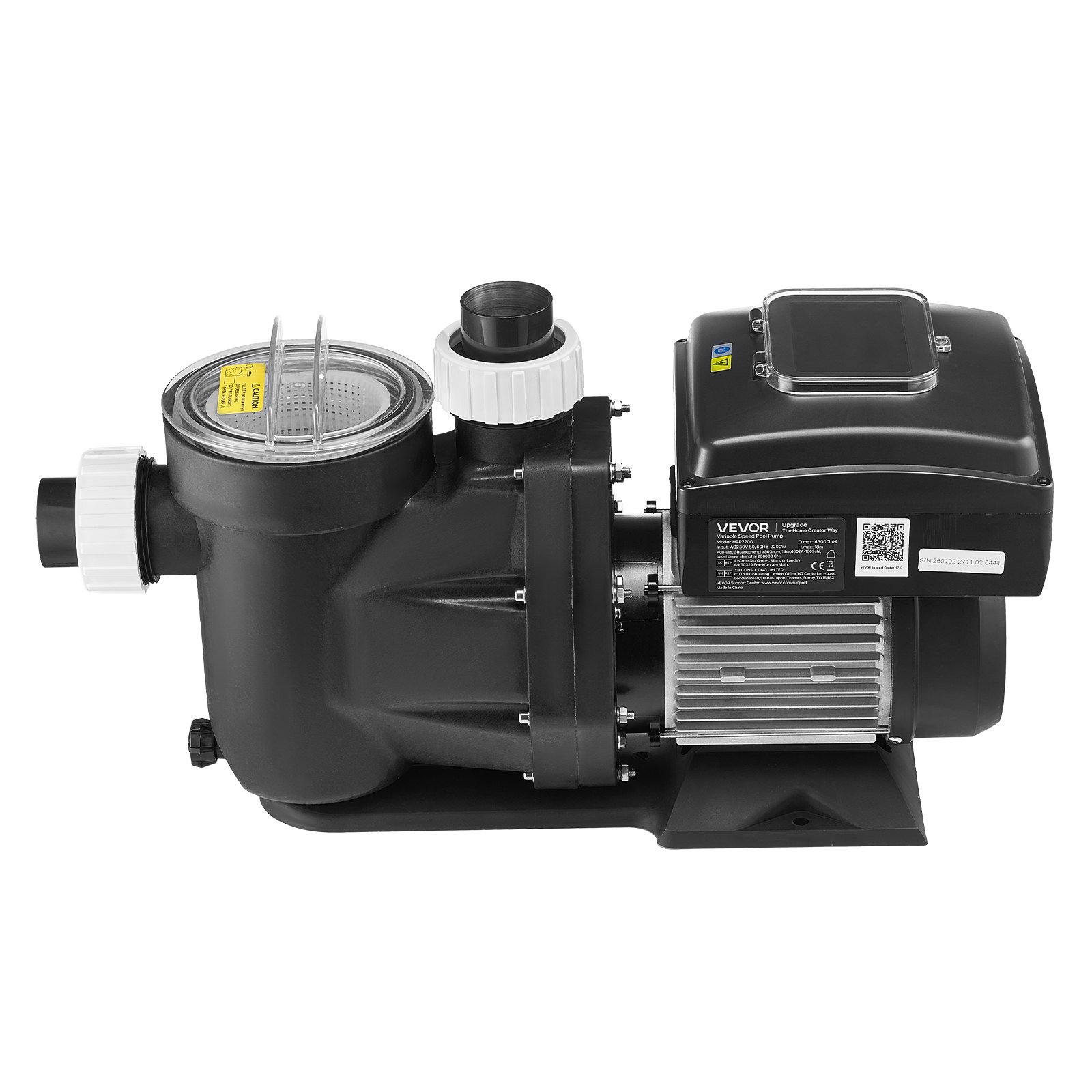 VEVOR Variable Speed Pool Pump, 1.5 HP, AC 220-240V, 115 GPM, In/Above Swimming Pool Pump with Filter Basket, Powerful Self Priming, Programmable Timer, for Inground and Above Ground Swimming Pool