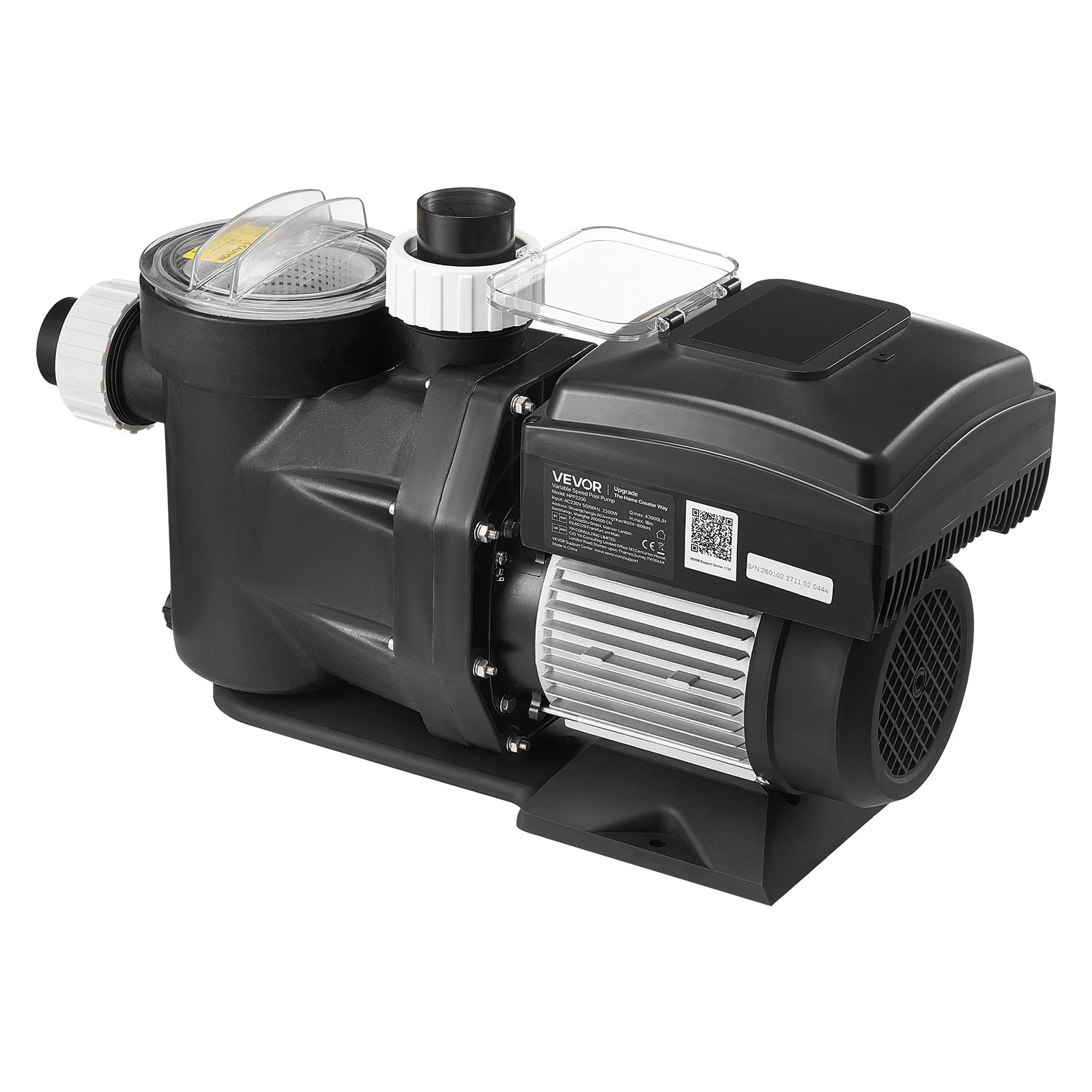VEVOR Variable Speed Pool Pump, 3 HP, AC 220-240V, 190 GPM, In/Above Swimming Pool Pump with Filter Basket, Powerful Self Priming, Programmable Timer, for Inground and Above Ground Swimming Pool