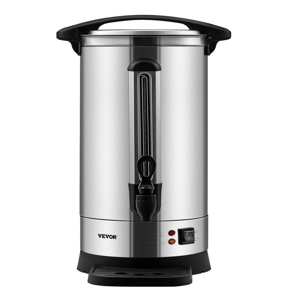 VEVOR Commercial Coffee Urn, 65 Cups Stainless Steel Large Coffee Dispenser, 1500W 220V Electric Coffee Maker Urn For Quick Brewing, Hot Water Urn with Detachable Power Cord for Easy Cleaning, Silver