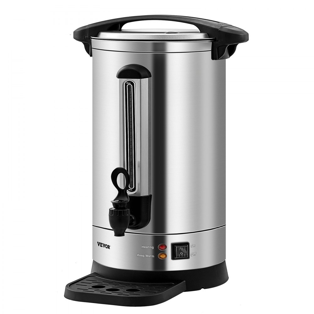 VEVOR Commercial Coffee Urn, 65 Cups Stainless Steel Large Coffee Dispenser, 1500W 220V Electric Coffee Maker Urn For Quick Brewing, Hot Water Urn with Detachable Power Cord for Easy Cleaning, Silver