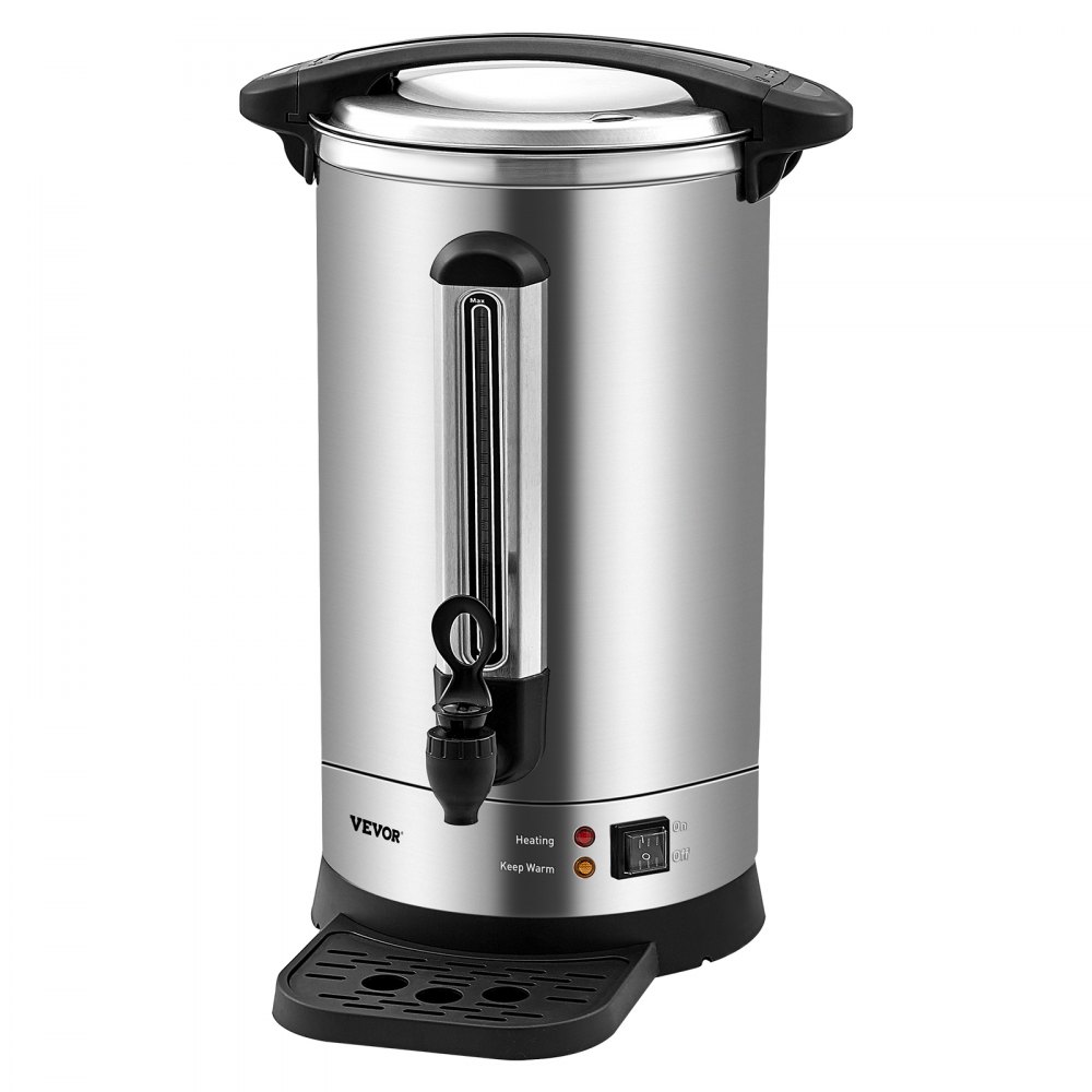 VEVOR Commercial Coffee Urn, 65 Cups Stainless Steel Large Coffee Dispenser, 1500W 220V Electric Coffee Maker Urn For Quick Brewing, Hot Water Urn with Detachable Power Cord for Easy Cleaning, Silver