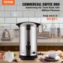 VEVOR Commercial Coffee Urn, 65 φλιτζάνια από ανοξείδωτο χάλυβα, μεγάλος διανομέας καφέ, 1500W 220V ηλεκτρική καφετιέρα για γρήγορη παρασκευή, δοχείο ζεστού νερού με αποσπώμενο καλώδιο ρεύματος για εύκολο καθάρισμα, ασημί