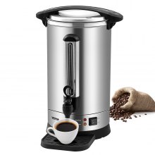 VEVOR komerční nádoba na kávu, 65 šálků nerezový velký zásobník na kávu, 1500W 220V elektrická nádoba na kávu pro rychlé vaření, nádoba na horkou vodu s odnímatelným napájecím kabelem pro snadné čištění, stříbrná