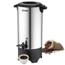 VEVOR Commercial Coffee Urn, 50 Cups Stainless Steel Large Coffee Dispenser, 1000W 220V Electric Coffee Maker Urn For Quick Brewing, Hot Water Urn with Detachable Power Cord for Easy Cleaning, Silver