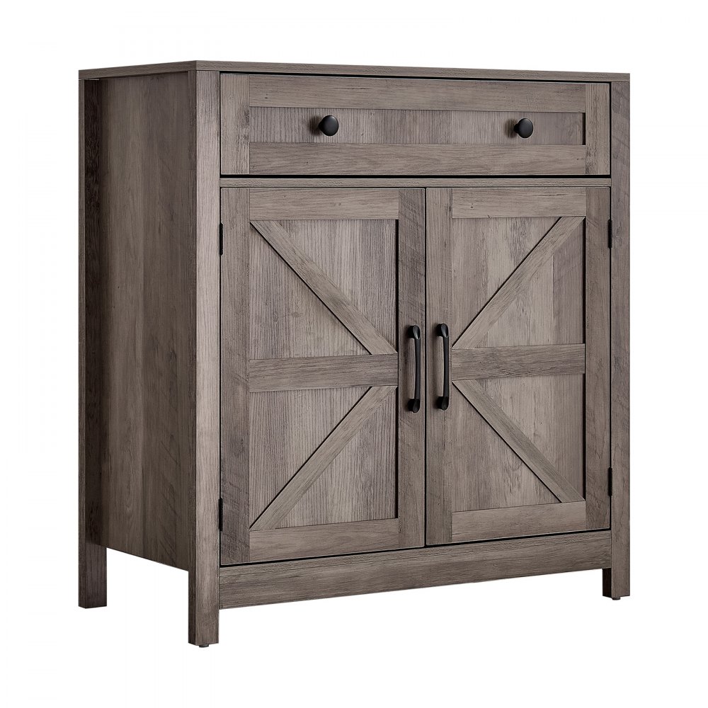 VEVOR Coffee Bar Cabinet, Farmhouse Coffee Bar Table with Drawer, Buffet Stand Cabinet with 2 Barn Doors, Sideboard Buffet Station for Living Room, Entryway, Kitchen, 29.5 x 14.7 x 31.5 in, Grey