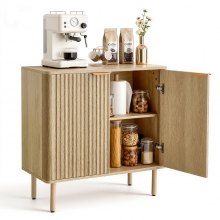 VEVOR Coffee Bar Cabinet, Mid Century Fluted Coffee Bar Table with 2-Tier Storage, Buffet Stand Cabinet with 2 Barn Door, Sideboard Buffet Station for Living Room, Entryway, 80 x 37.5 x 80 cm, Oak
