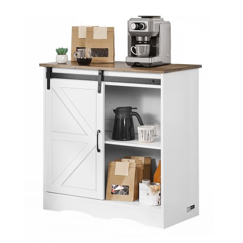 VEVOR Coffee Bar Cabinet 3-Tier Coffee Bar Table with Barn Doors Brown White