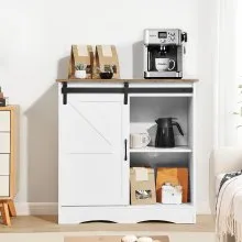 VEVOR Coffee Bar Cabinet, 31.5 Inch Farmhouse Coffee Bar Cabinet with Storage, Coffee Bar Table with Barn Doors, Farmhouse Sideboard Buffet Cabinet for Living Room, Entryway