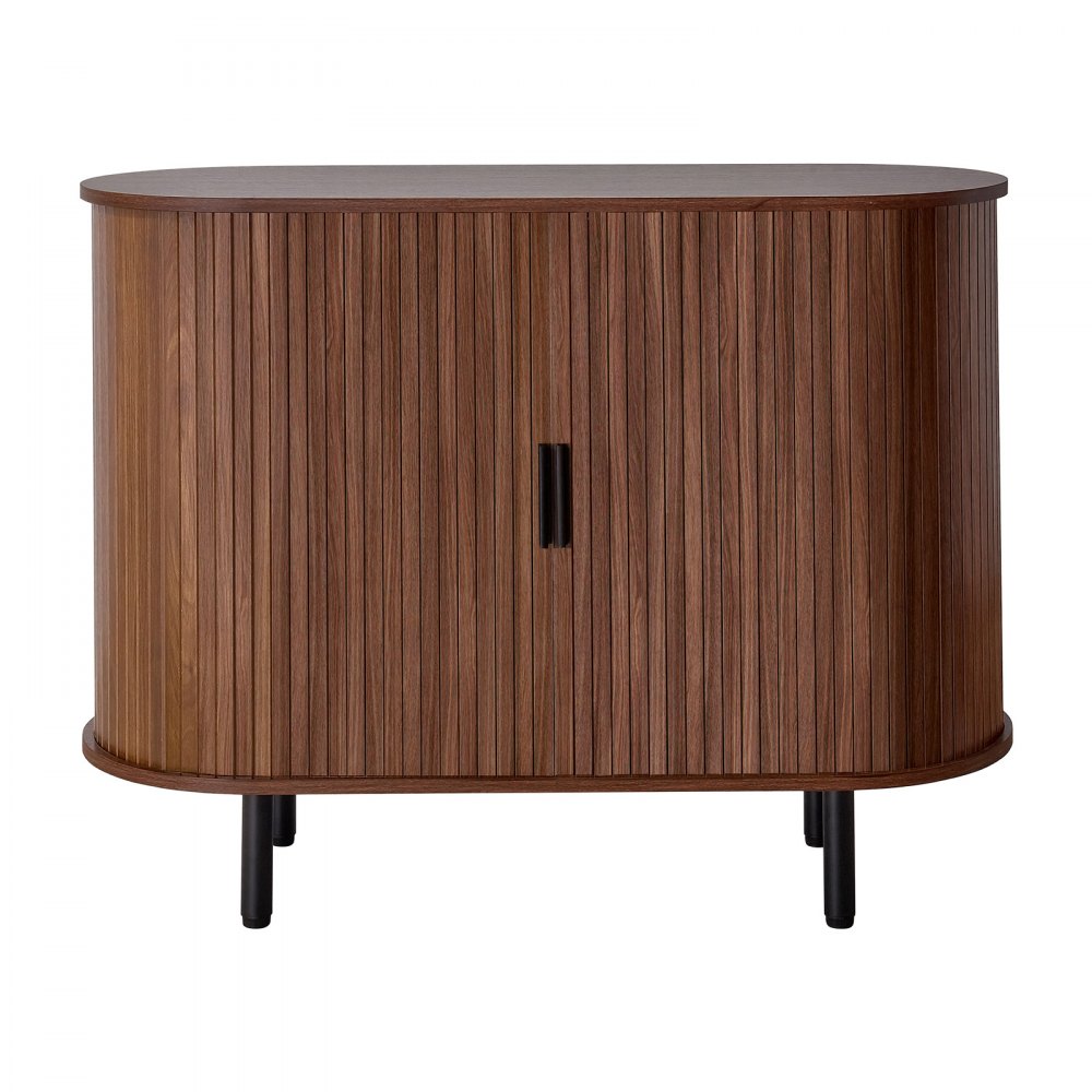 VEVOR Coffee Bar Cabinet, Mid Century Fluted Coffee Bar Table, Buffet Stand Cabinet with 2 Sliding Doors, Sideboard Buffet Station for Living Room, Entryway, Kitchen, 39.3 x 15.7 x 29.5 in, Walnut