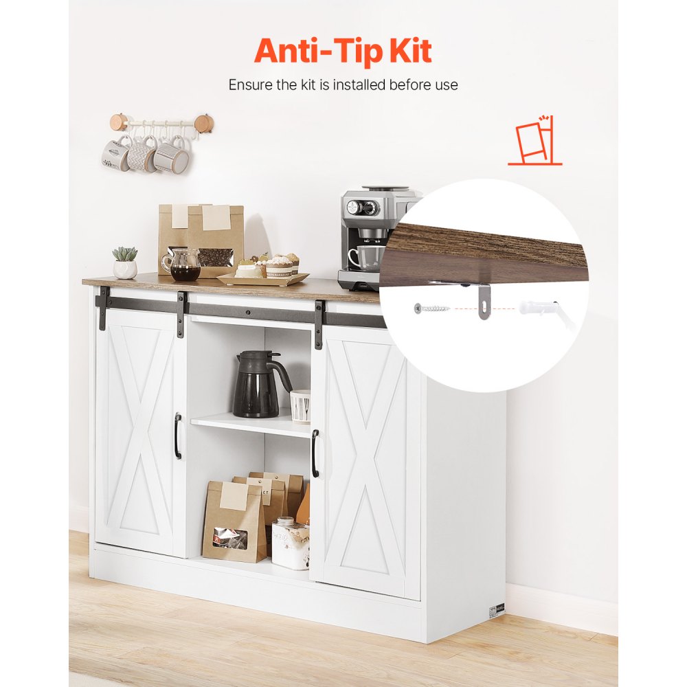 VEVOR Coffee Bar Cabinet, 106 x 40 x 81.5 cm Farmhouse Coffee Bar Cabinet with 3-Tier Storage, Coffee Bar Table with Barn Doors, Farmhouse Sideboard Buffet Cabinet for Living Room, Entryway