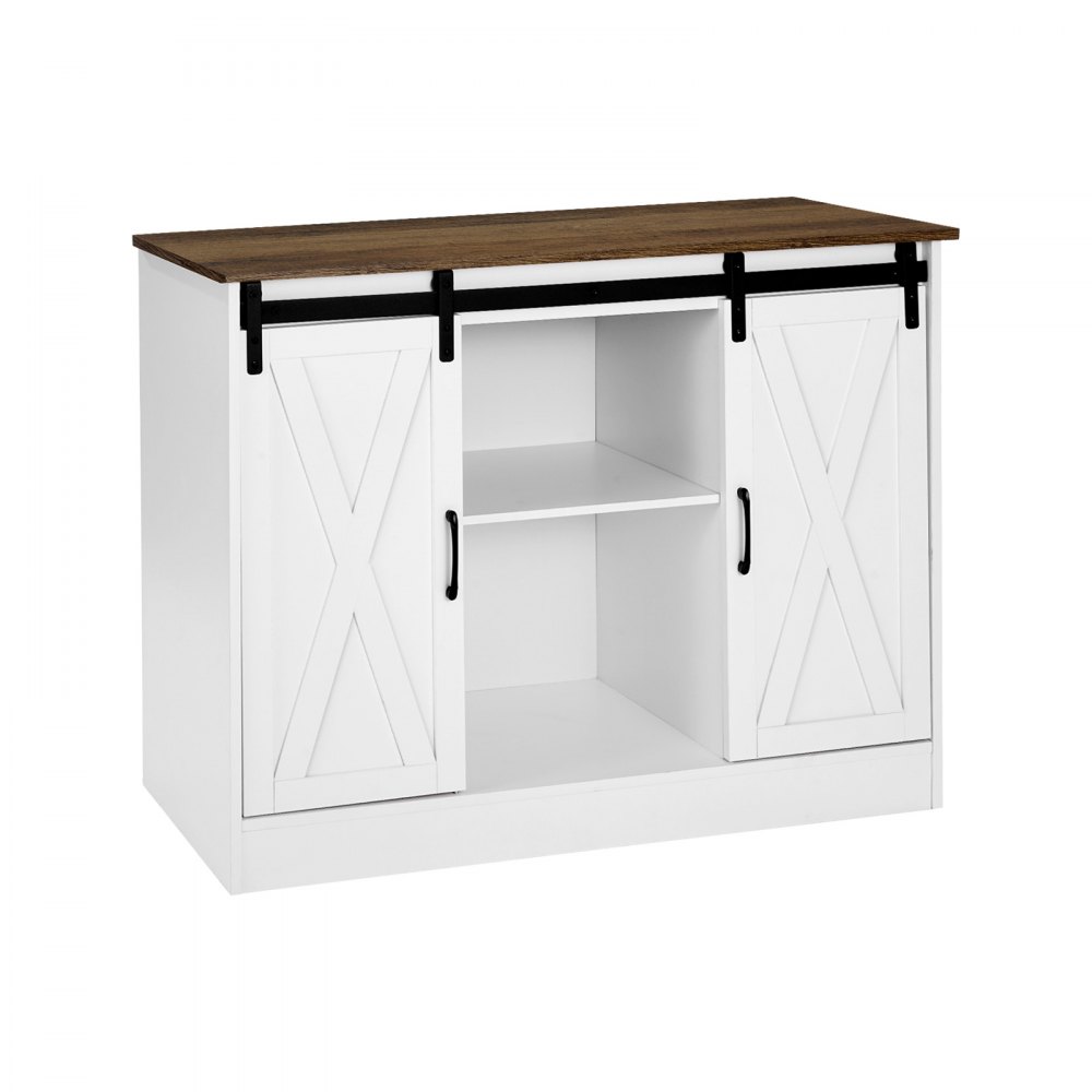 VEVOR Coffee Bar Cabinet, 106 x 40 x 81.5 cm Farmhouse Coffee Bar Cabinet with 3-Tier Storage, Coffee Bar Table with Barn Doors, Farmhouse Sideboard Buffet Cabinet for Living Room, Entryway