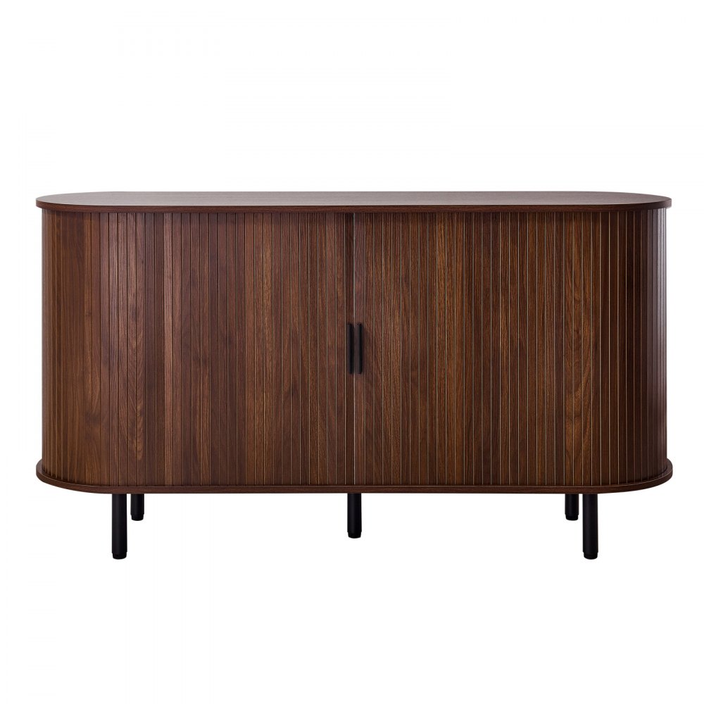 VEVOR Coffee Bar Cabinet, Mid Century Fluted Coffee Bar Table, Buffet Stand Cabinet with 2 Sliding Doors, Sideboard Buffet Station for Living Room, Entryway, Kitchen, 55.1 x 15.7 x 29.5 in, Walnut