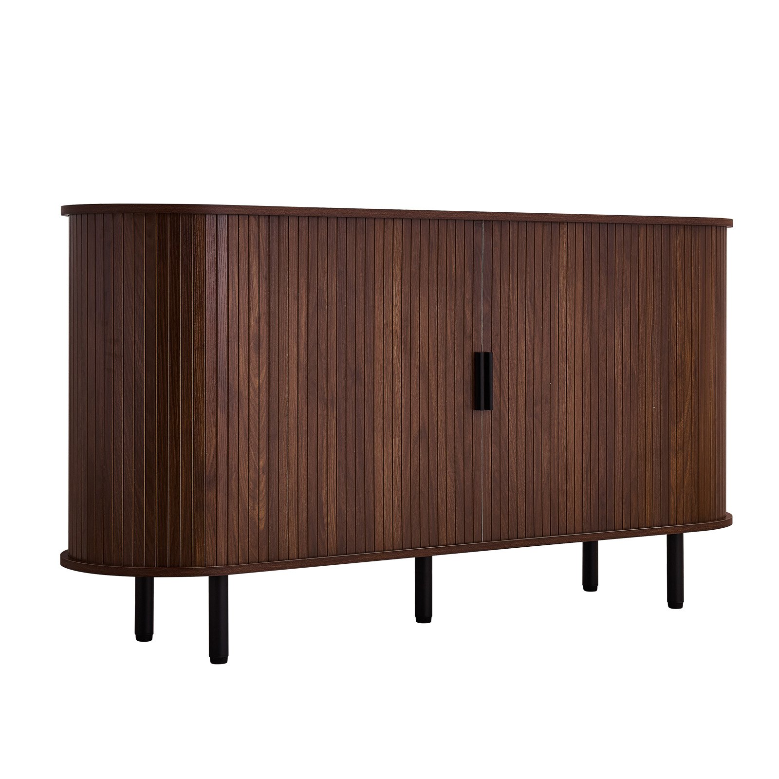 VEVOR Coffee Bar Cabinet, Mid Century Fluted Coffee Bar Table, Buffet Stand Cabinet with 2 Sliding Doors, Sideboard Buffet Station for Living Room, Entryway, Kitchen, 55.1 x 15.7 x 29.5 in, Walnut