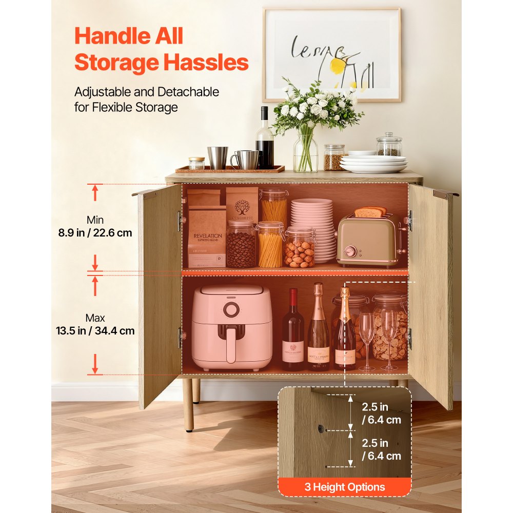 VEVOR Coffee Bar Cabinet, Mid Century Fluted Coffee Bar Table with 2-Tier Storage, Buffet Stand Cabinet with 4 Barn Doors, Sideboard Buffet Station for Living Room, Entryway, 31.5x14.7x31.5 in(Single)