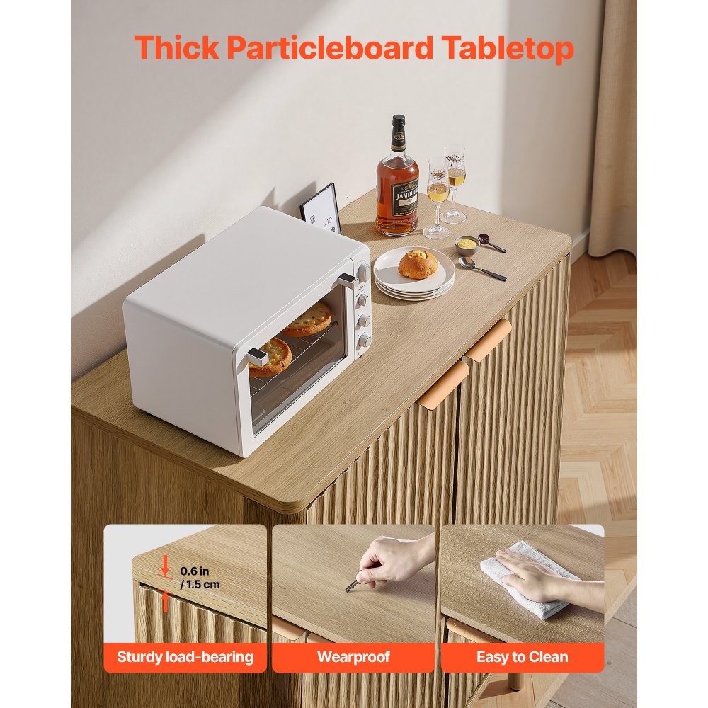 VEVOR Coffee Bar Cabinet, Mid Century Fluted Coffee Bar Table with 2-Tier Storage, Buffet Stand Cabinet with 4 Barn Doors, Sideboard Buffet Station for Living Room, Entryway, 31.5x14.7x31.5 in(Single)