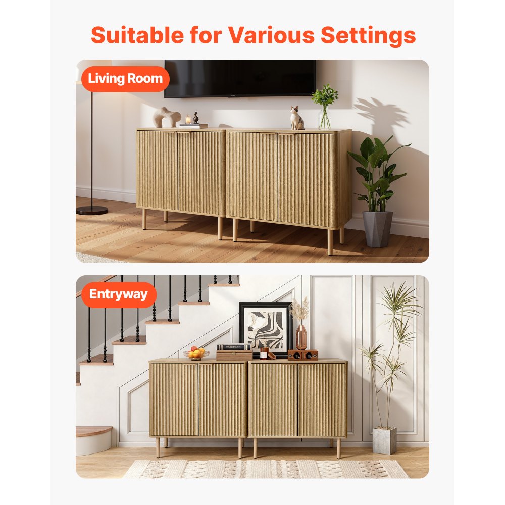 VEVOR Coffee Bar Cabinet, Mid Century Fluted Coffee Bar Table with 2-Tier Storage, Buffet Stand Cabinet with 4 Barn Doors, Sideboard Buffet Station for Living Room, Entryway, 31.5x14.7x31.5 in(Single)