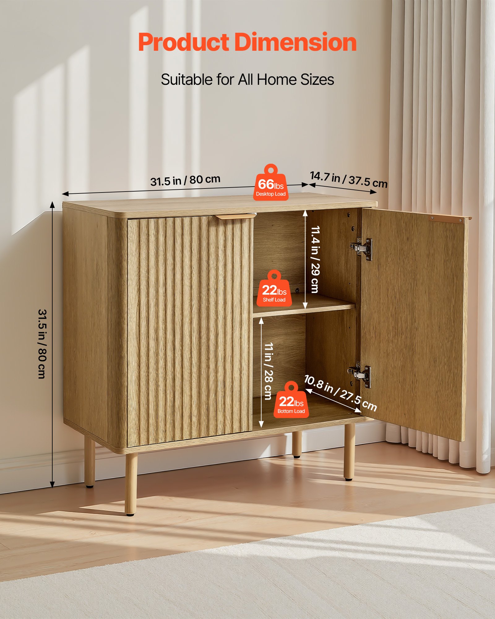 VEVOR Coffee Bar Cabinet, Mid Century Fluted Coffee Bar Table with 2-Tier Storage, Buffet Stand Cabinet with 4 Barn Doors, Sideboard Buffet Station for Living Room, Entryway, 31.5x14.7x31.5 in(Single)