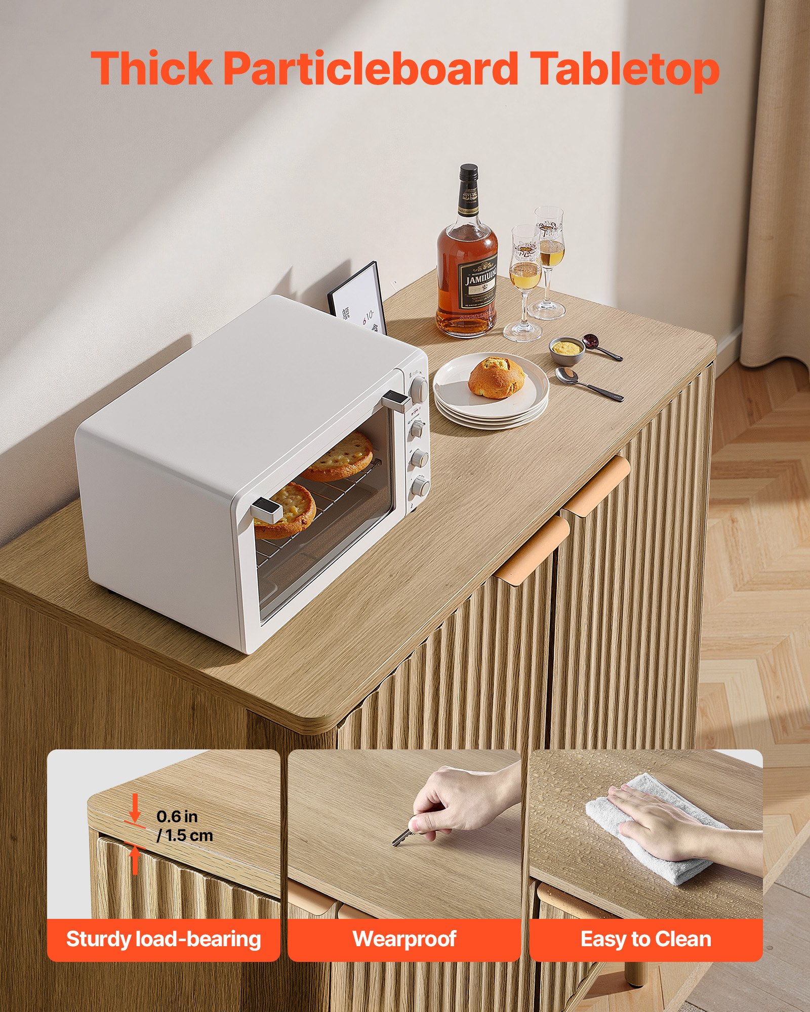 VEVOR Coffee Bar Cabinet, Mid Century Fluted Coffee Bar Table with 2-Tier Storage, Buffet Stand Cabinet with 4 Barn Doors, Sideboard Buffet Station for Living Room, Entryway, 31.5x14.7x31.5 in(Single)