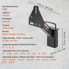 VEVOR Spare Tire Carrier, Trailer Spare Tire Mount, 160 lbs Capacity, Utility Trailer Accessories Fits Most 4 & 5 & 6 & 8 Lugs Wheels on 4", 4.25", 4.5", 4.75", 5", 5.5", 6", 6.5" Bolt Patterns