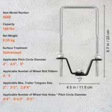 VEVOR Spare Tire Carrier, U-Bolt Zinc Plated Spare Tire Mount Bracket Side Mount with Lock, 160 lbs Capacity, 4 & 5 Lugs Wheels on 4", 4.5", 5" Bolt Patterns, for Trailer Tongue, Marine Trailer