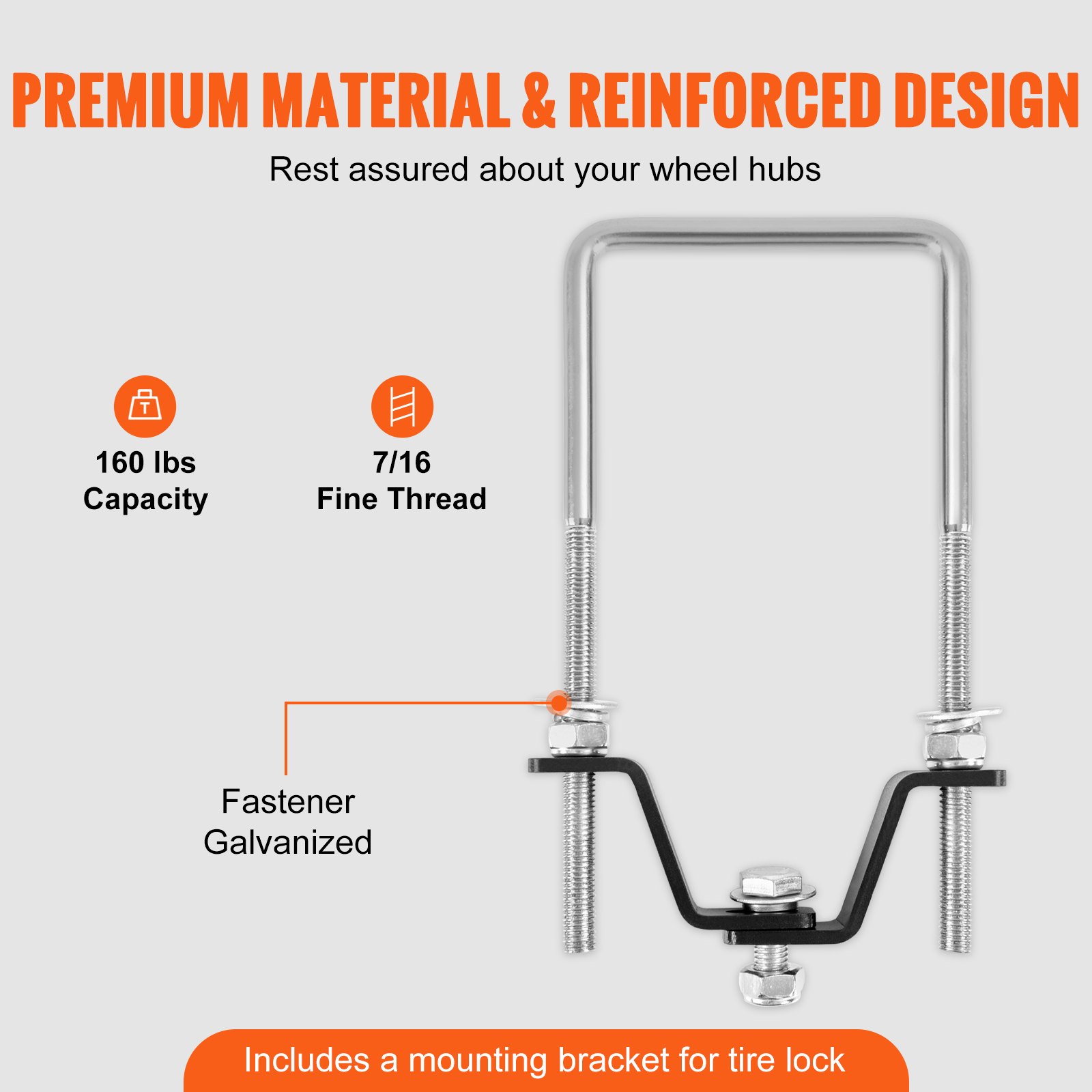 VEVOR Spare Tire Carrier, U-Bolt Zinc Plated Spare Tire Mount Bracket Side Mount with Lock, 160 lbs Capacity, 4 & 5 Lugs Wheels on 4", 4.5", 5" Bolt Patterns, for Trailer Tongue, Marine Trailer