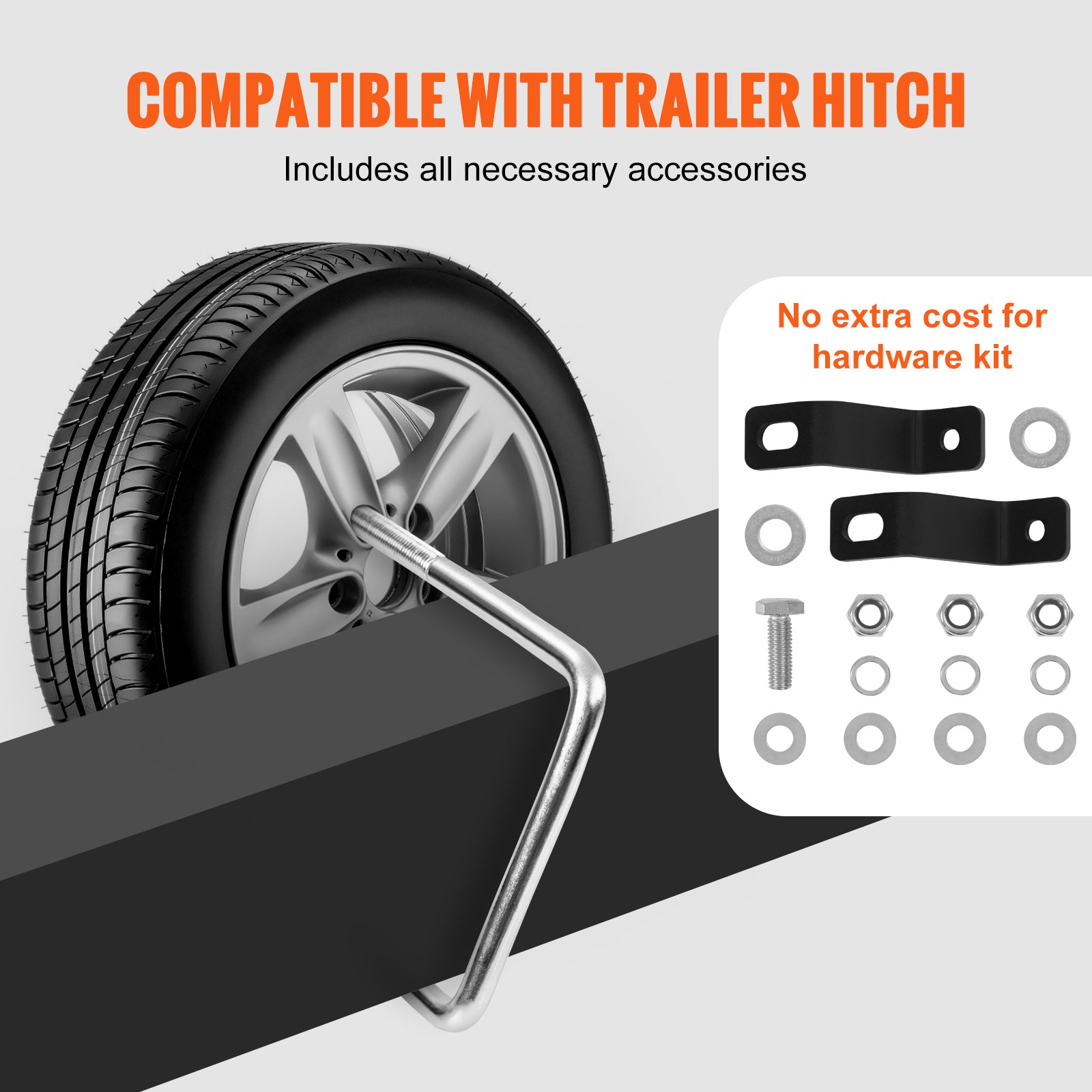 VEVOR Spare Tire Carrier, U-Bolt Zinc Plated Spare Tire Mount Bracket Side Mount with Lock, 160 lbs Capacity, 4 & 5 Lugs Wheels on 4", 4.5", 5" Bolt Patterns, for Trailer Tongue, Marine Trailer