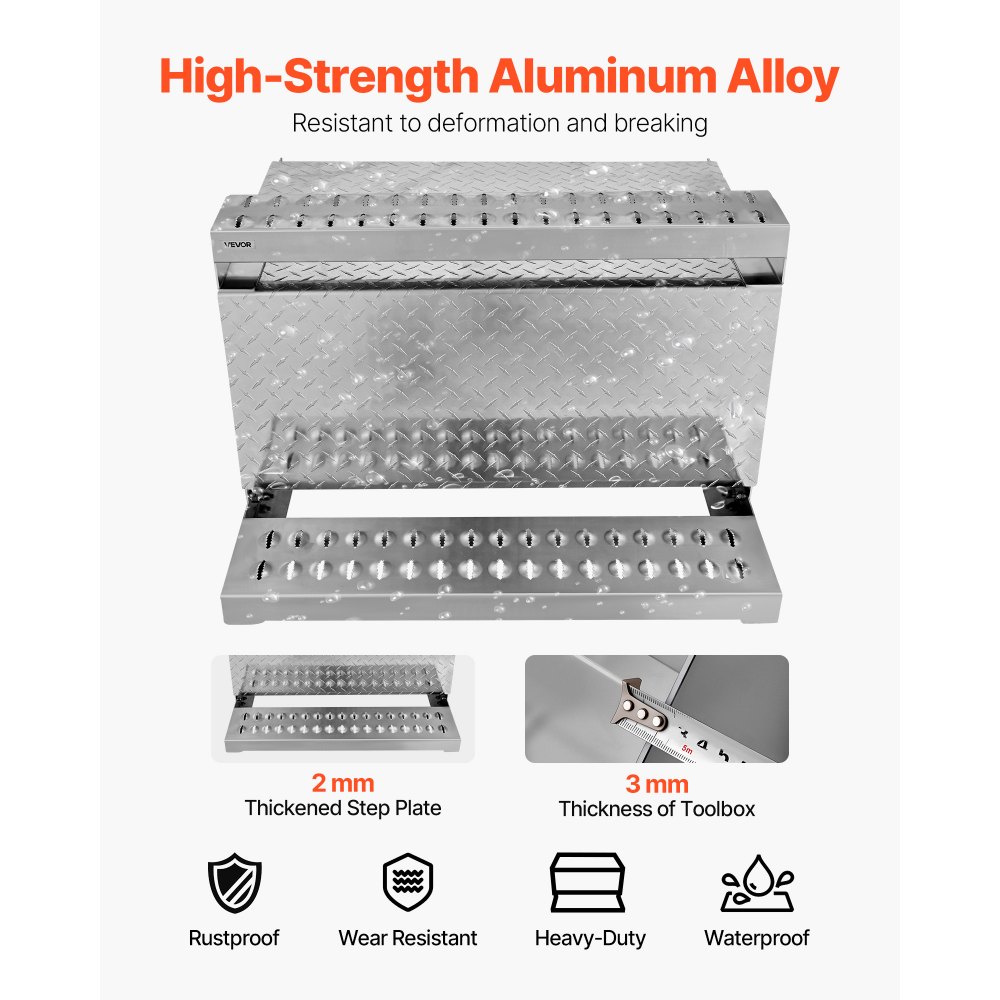 VEVOR Semi-Truck Step Tool Box, 790 x 770 x 485 mm Heavy Duty Aluminum Diamond Plate Toolbox, Waterproof Cab Entry Step Storage Box with Shock-Absorbing Latch for Flatbed, Crane, and Semi Trucks