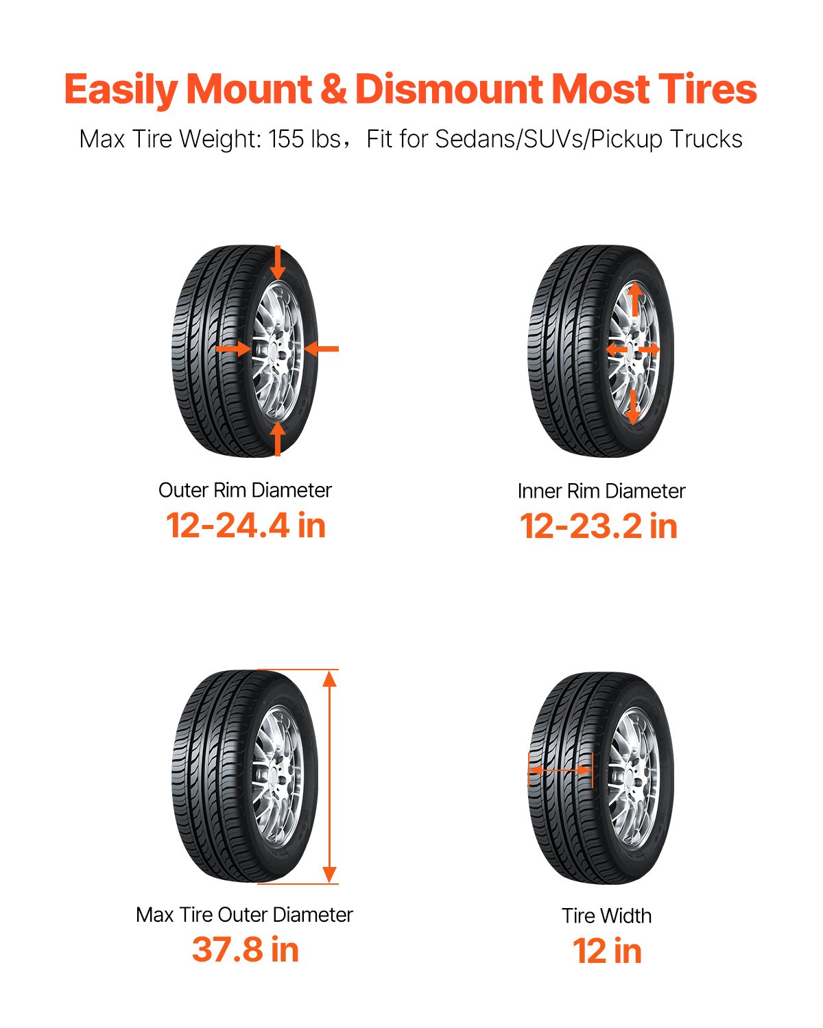 VEVOR Electric Tire Changer, 18" Spindle, Durable Tire Changer Tire Balancer with 1.5 HP Motor, Accurate Tire Changer Tire Balancer with Auto Calibration Mode, FIt for Sedans/SUVs/Pickup Trucks