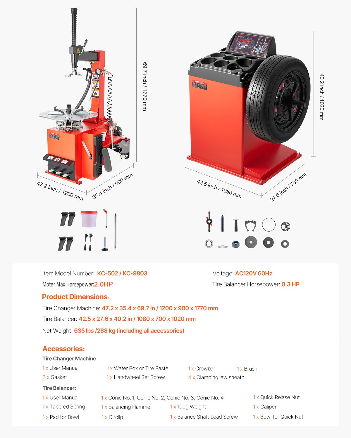 VEVOR Electric Tire Changer, 18" Spindle, Durable Tire Changer Tire Balancer with 1.5 HP Motor, Accurate Tire Changer Tire Balancer with Auto Calibration Mode, FIt for Sedans/SUVs/Pickup Trucks