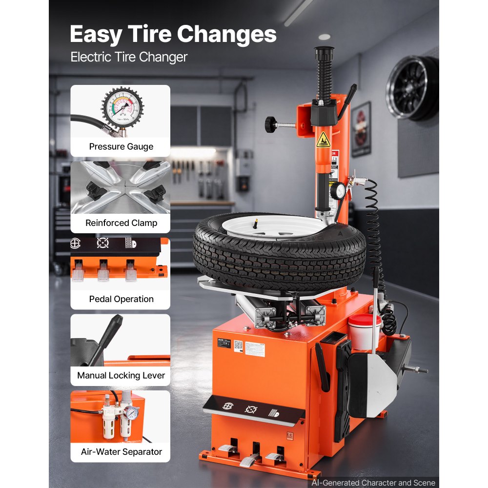 VEVOR Tire Changer Machine and Tire Balancer Set, 2HP/1500W Wheel Changer + 250W Tire Balancing Machine Combo, Inside Clamp 12"-22", Support 12" Max Rim Width with Pedal Control for Auto Repair Shops