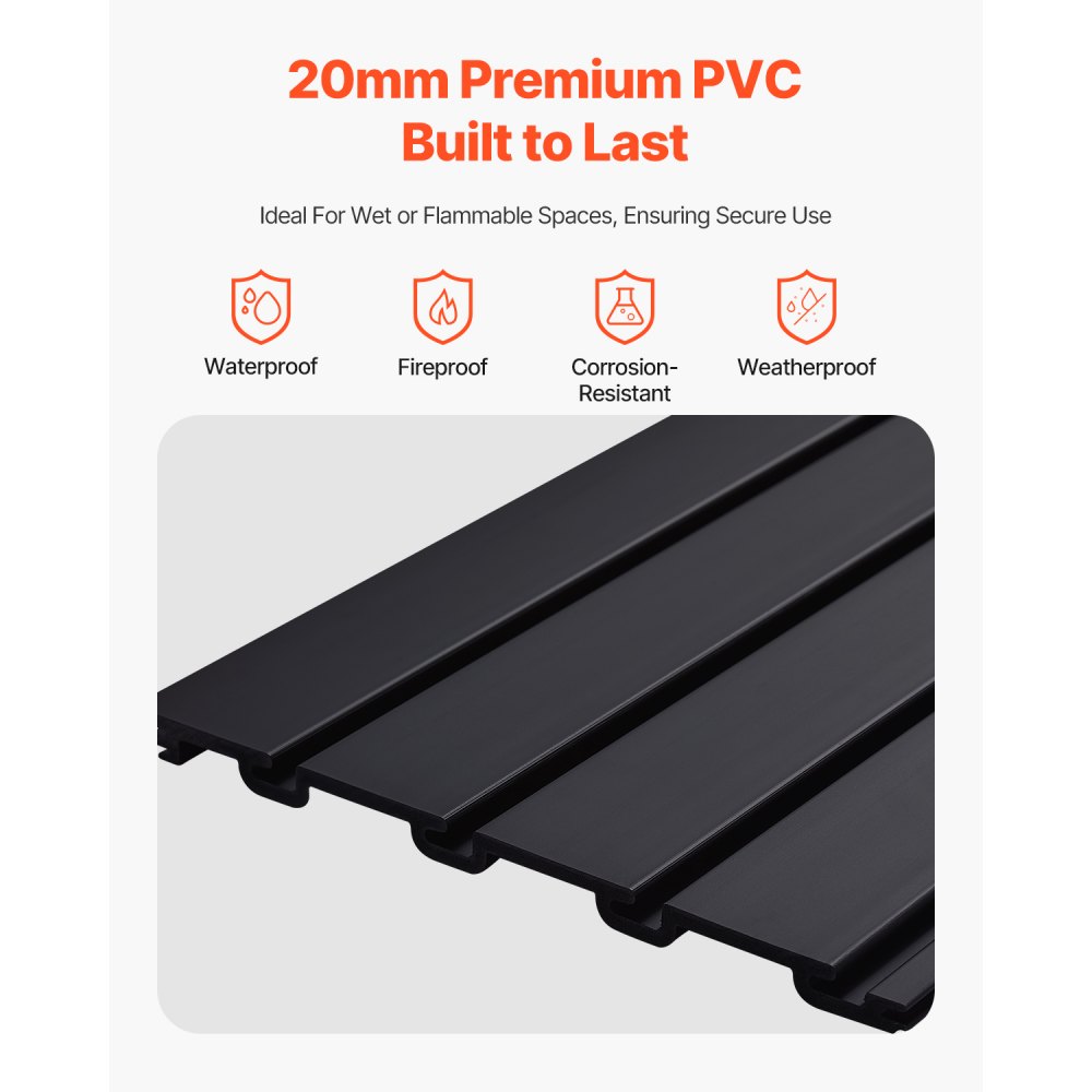 VEVOR Slat Wall Paneling, 4 x 4 ft, PVC Garage Slatwall with Modular Design, Black Slat Wall Easy-to-Install Adjustable Slatwall Panel with Coupling Structure & DIY Cutting, Fits for Storage & Display