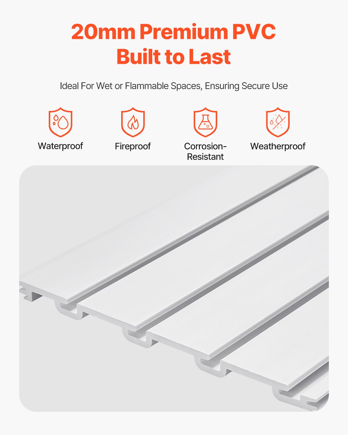 VEVOR Slat Wall Paneling, 4 x 4 ft, PVC Garage Slatwall with Modular Design, White Slat Wall Easy-to-Install Adjustable Slatwall Panel with Coupling Structure & DIY Cutting, Fits for Storage & Display