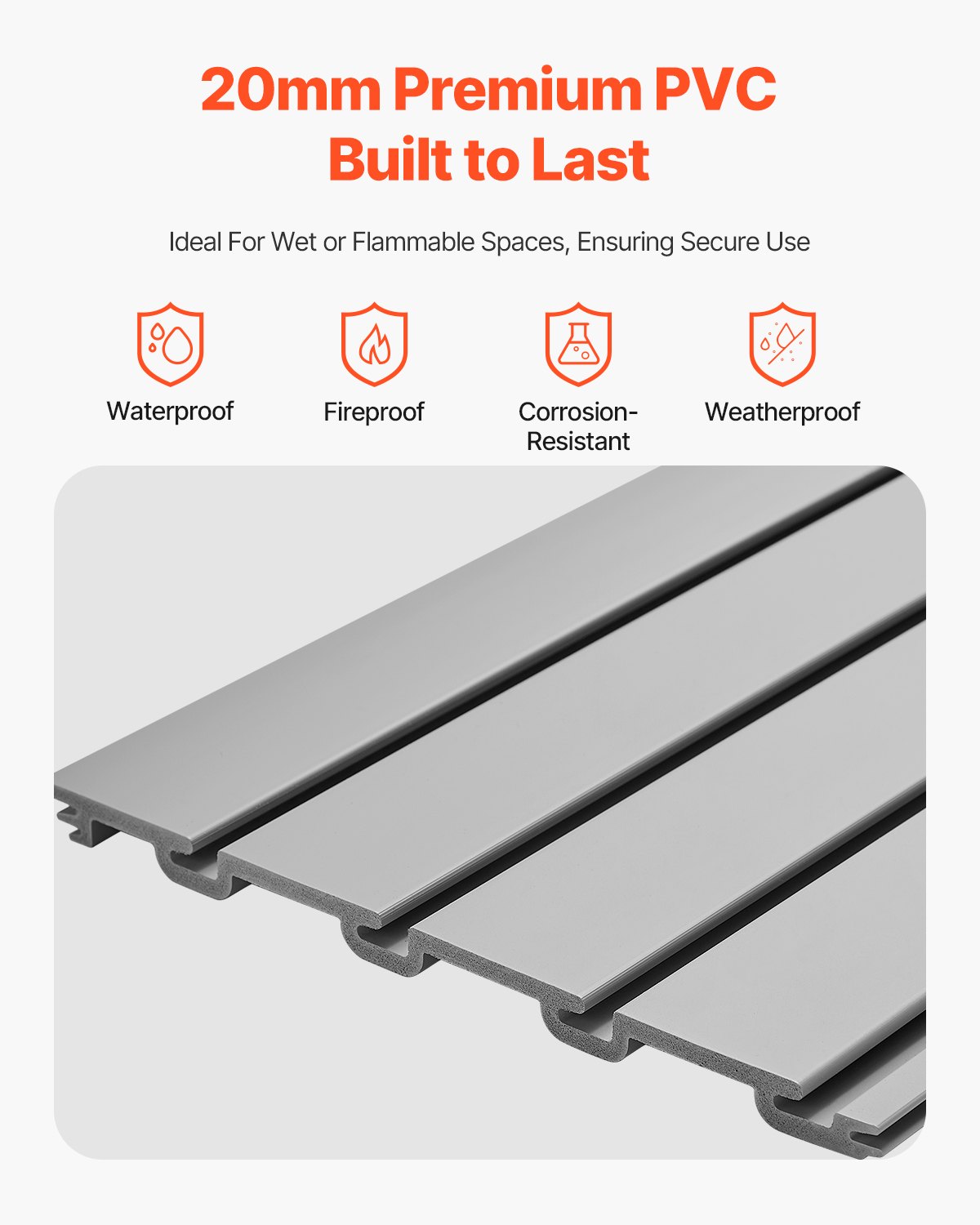 VEVOR Slat Wall Paneling, 4 x 4 ft, PVC Garage Slatwall with Modular Design, Grey Slat Wall Easy-to-Install Adjustable Slatwall Panel with Coupling Structure & DIY Cutting, Fits for Storage & Display