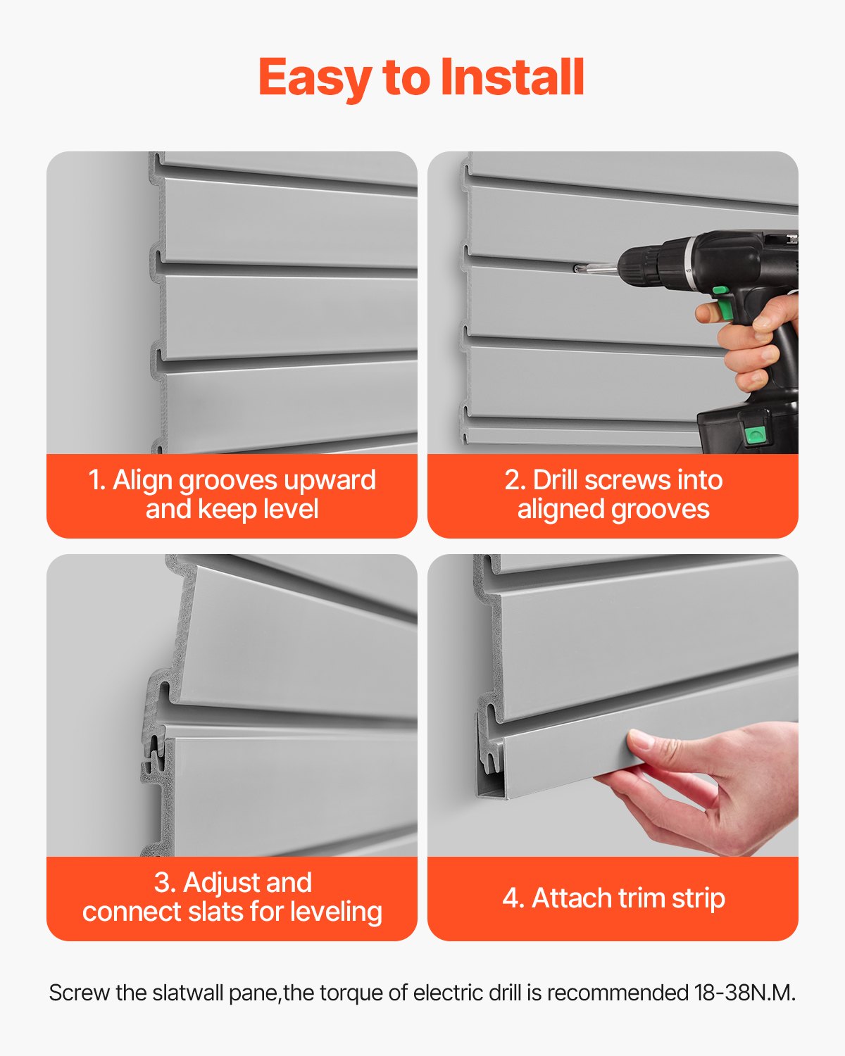 VEVOR Slat Wall Paneling, 4 x 4 ft, PVC Garage Slatwall with Modular Design, Grey Slat Wall Easy-to-Install Adjustable Slatwall Panel with Coupling Structure & DIY Cutting, Fits for Storage & Display