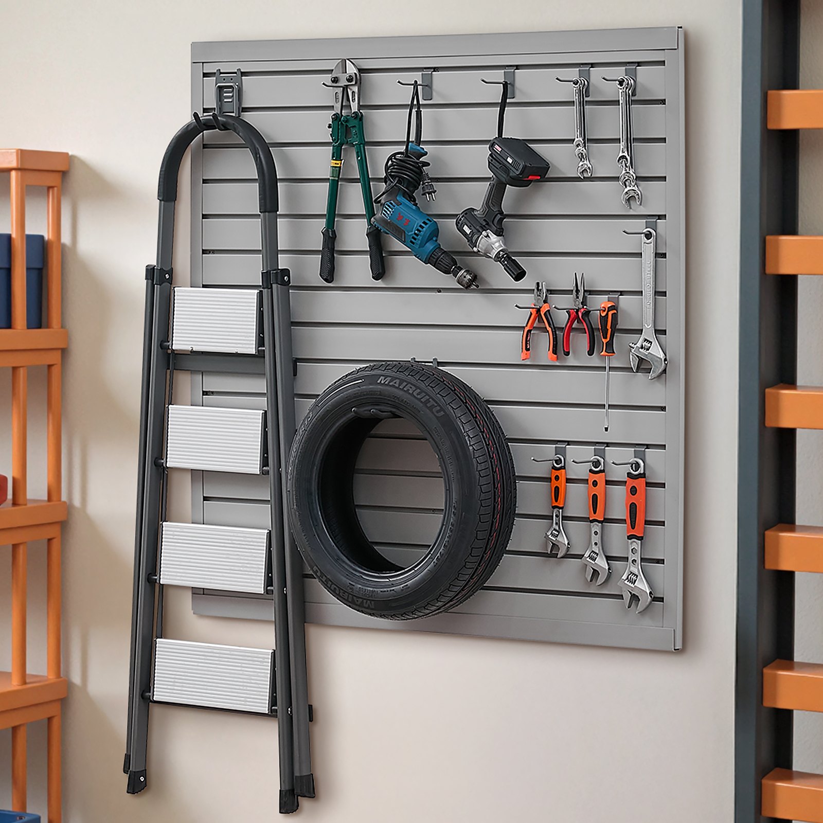 VEVOR Slat Wall Paneling, 4 x 4 ft, PVC Garage Slatwall with Modular Design, Grey Slat Wall Easy-to-Install Adjustable Slatwall Panel with Coupling Structure & DIY Cutting, Fits for Storage & Display