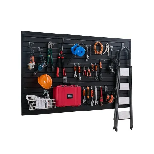 VEVOR Slat Wall Paneling, 8 x 4 ft, PVC Garage Slatwall with Modular Design, Black Slat Wall Easy-to-Install Adjustable Slatwall Panel with Coupling Structure & DIY Cutting, Fits for Storage & Display